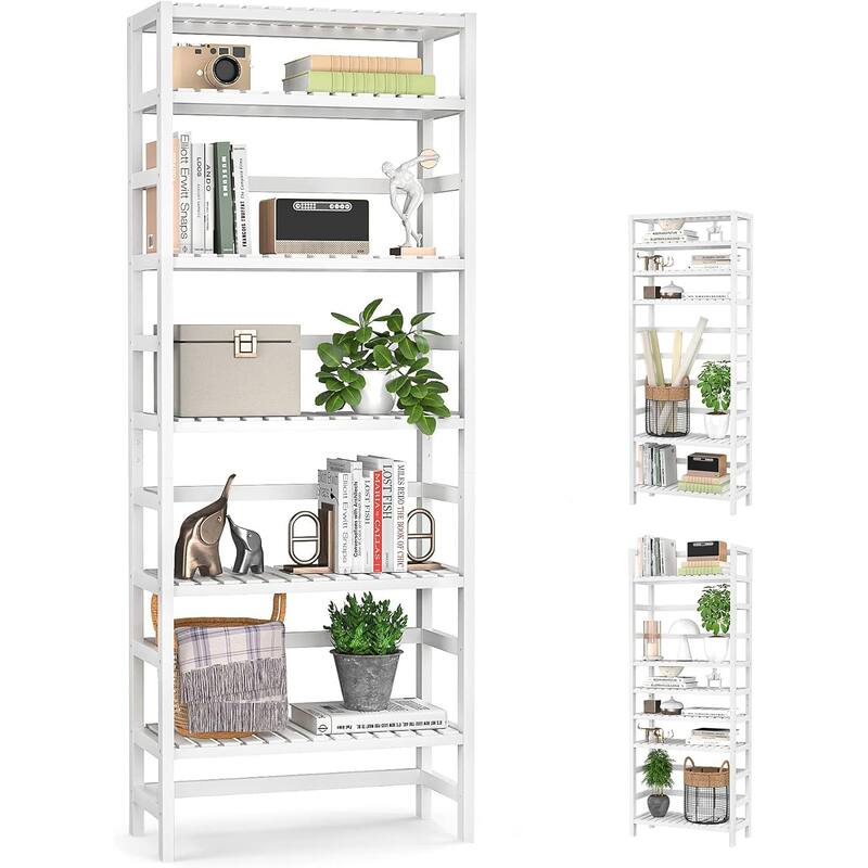 Free Standing Bamboo Bookshelf Organizer,Thick Bookcase Storage Shelving,Rust Resistance,Easy Assemble