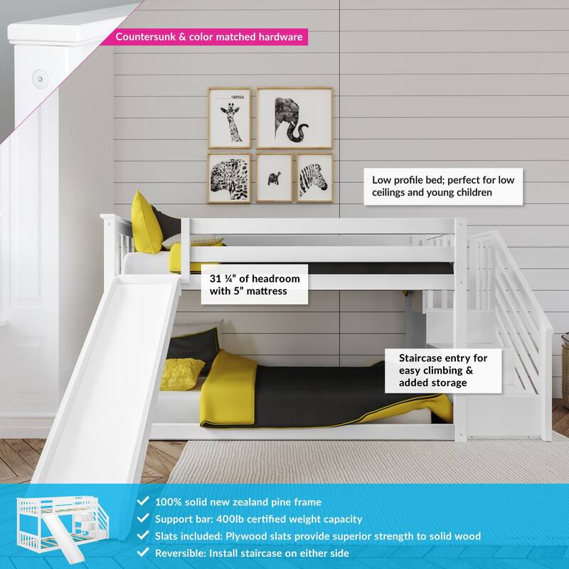 Max and Lily Low Bunk with Staircase Bunk with Slide