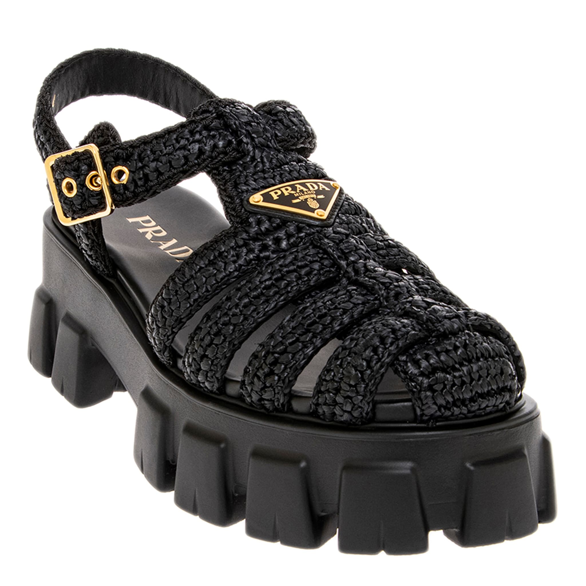 Prada Monolith Caged Crochet Sandals