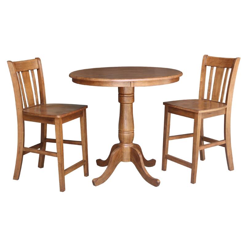 36" Round Pedestal Gathering Height Table with 2 San Remo Counter Height Stools - 3 Piece Set
