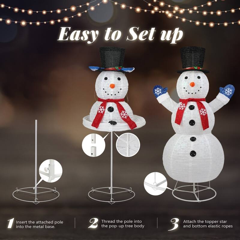 Lighted Pop-Up Snowman with 200 LED Lights - White