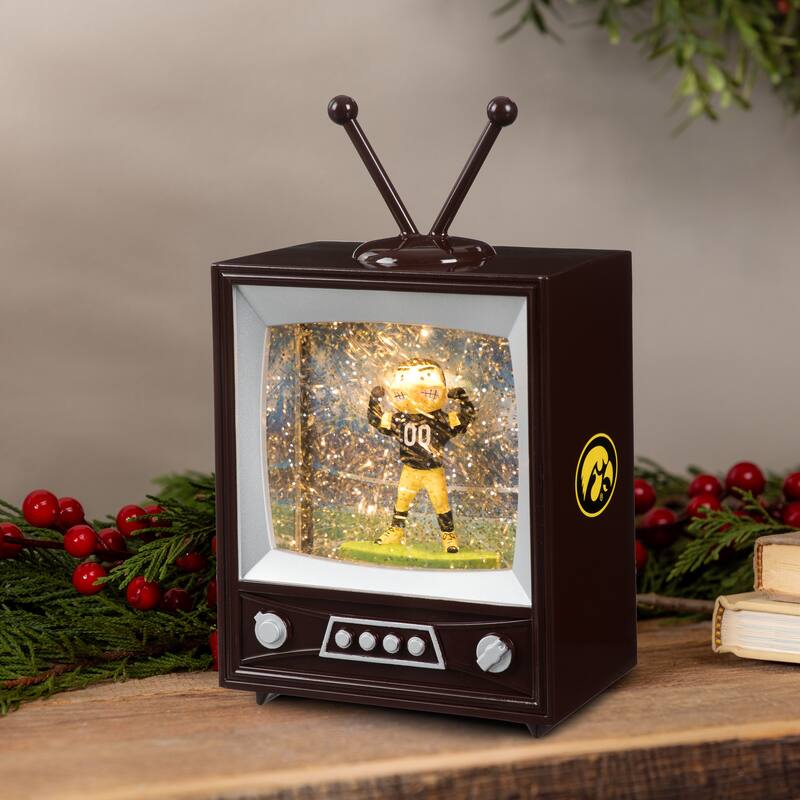 University of Iowa 8 in. Vintage TV Light Up Water Lantern Snow Globe with Mascot
