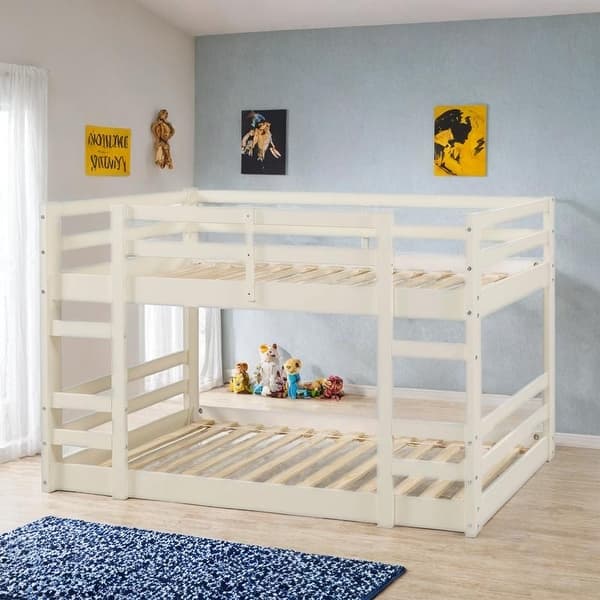 slide 2 of 8, Classic Solid Wood Twin over Twin Bunk Bed Frame White