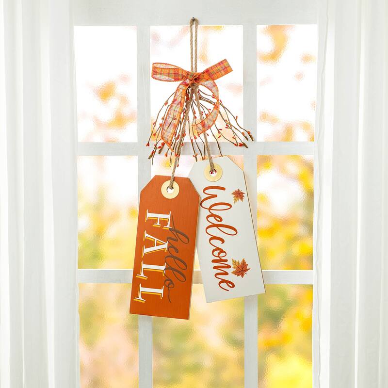 Glitzhome 24"H Hello Fall Give Thanks Wooden Door Hanger Thanksgiving Decor