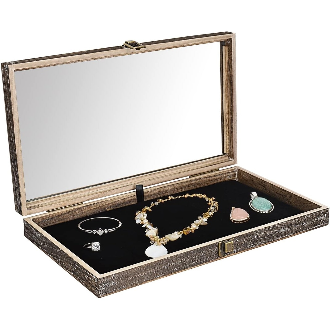 Wooden Tempered Glass Jewelry Display Case with Black Velvet Pad S On Sale Bed Bath Beyond 38403182