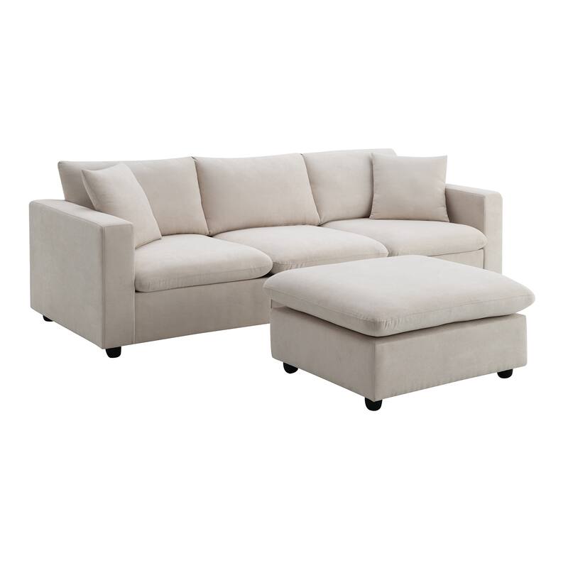 4-Seat Polyester L-Shaped Sectional Sofa with Convertible Ottoman