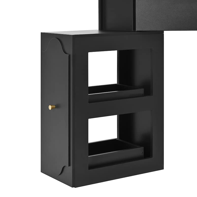 3 Drawer Vanity Desk with Glass Top Charging Station and Cushioned Stool