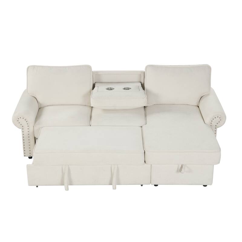 Roomfitters 95" Convertible Sectional Sleeper Sofa L-Shaped Couch with Storage Chaise and Pull Out Bed for Living Room