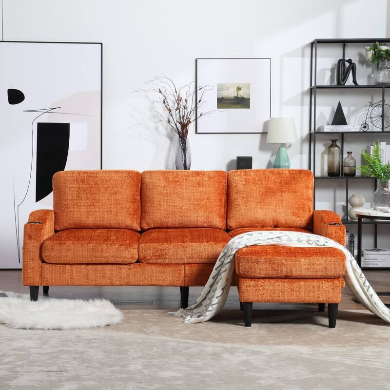 Convertible Sectional Sofa Couch, L-Shape Cozy Sofa Couch Set 4 Seat Sofa Sectional with Storage Ottoman for Living Room