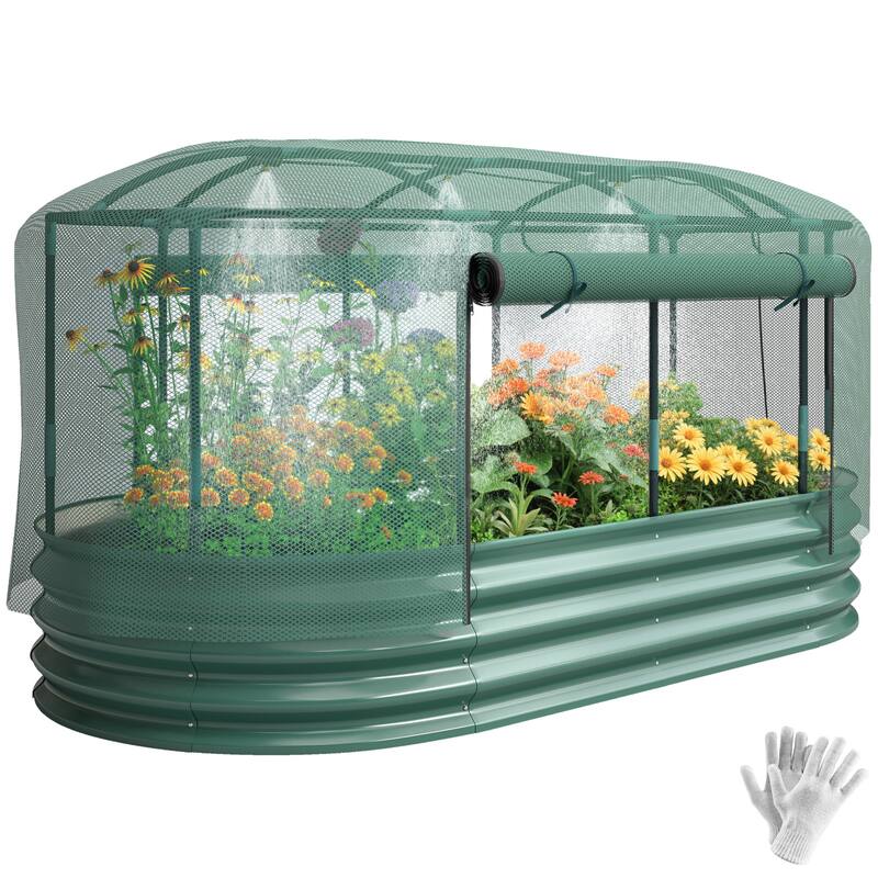 Outsunny 6 x 3 x 3 ft Galvanized Raised Garden Bed Kit, Oval Metal Outdoor Planter Garden Boxes