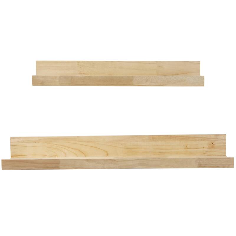 Light Brown Wood 2 Shelves Room Wall Shelf with Lip (Set of 2)