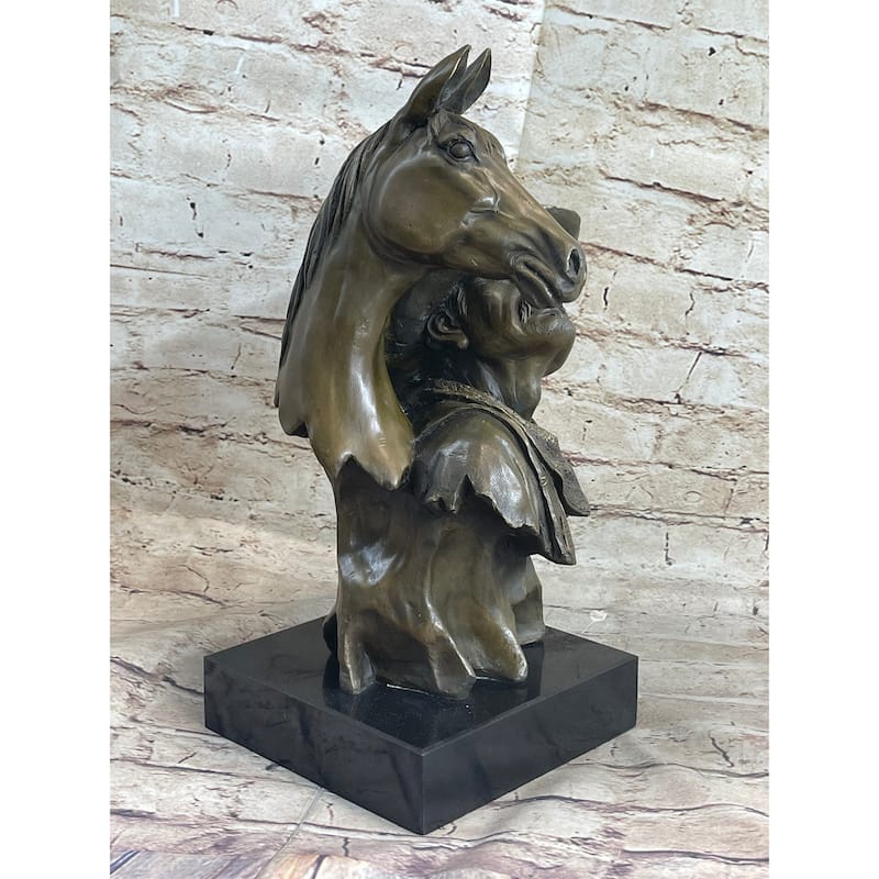 Western Art Old West Cowboy With Horse Bronze Bust Sculpture Marble Statue Decor