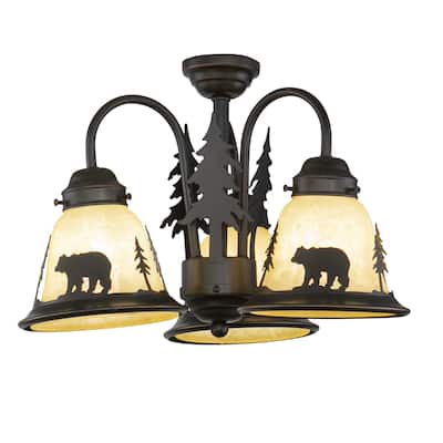 Bozeman 3L LED Bronze Rustic Bear Mini Chandelier or Fan Light Kit - 15.5-in W x 10.5-in H x 15.5-in D