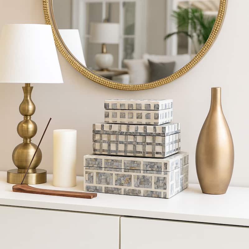 Decorative Storage Box with Geometric Pattern - Set of 3, 12",11",8" - 12.0"