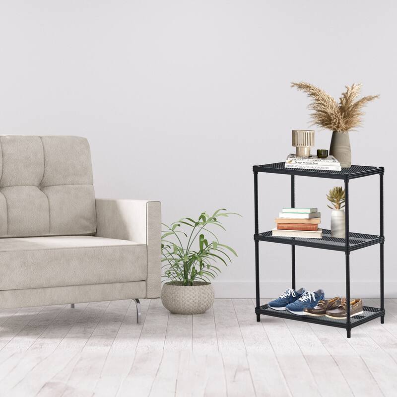 Design Ideas MeshWorks 3 Tier Full-Size Metal Storage Shelving Unit Rack, White