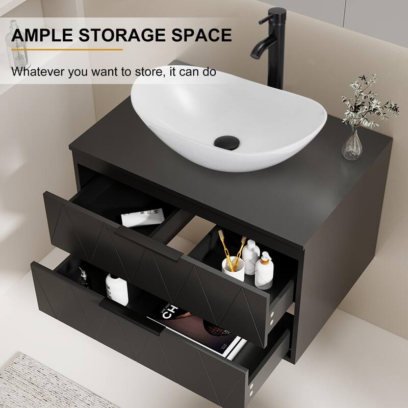 Modern Wall Mounted Bathroom Vanity Set with Vessel Sink & Faucet