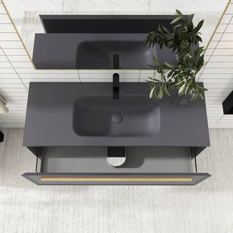 60 inch Plywood Floating Bathroom Vanity Set with Solid Surface Sink - 60" x 18"