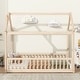 preview thumbnail 11 of 25, Twin House Bed with Guardrails, Montessori Floor Bed Frame with Roof for Kids, Wooden House-shaped Kids Bed Frame for Boys Girls