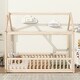 preview thumbnail 3 of 7, Twin Size Pine Wood House Bed Frame with Guardrails & Slats, Natural