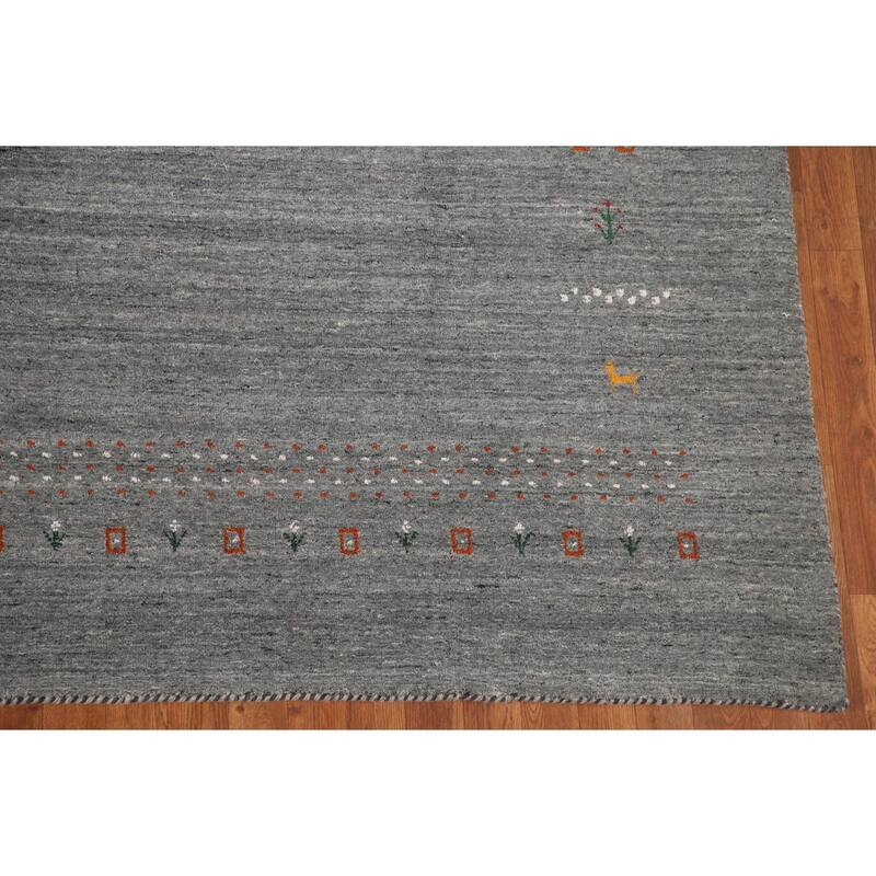 Silver Gray Gabbeh Living Room Area Rug Hand-Knotted Wool Carpet - 8'0"x 9'11"