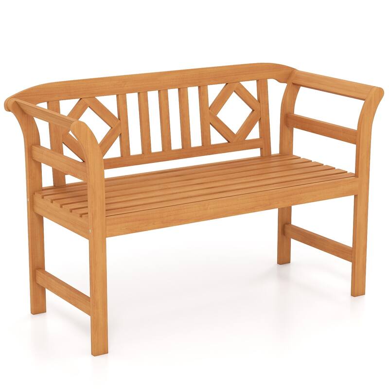 Gymax 47'' Outdoor Loveseat Bench w/Curved Armrests for Backyard Front - Brown