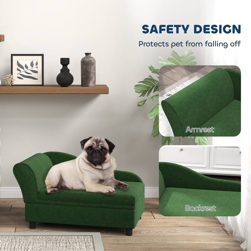 PawHut Luxury Small Dog Bed Couch W/ Storage, Little Dog Sofa