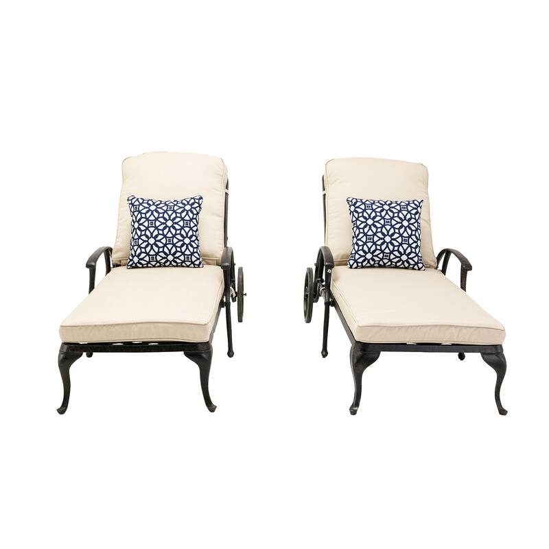 Aluminum Reclining Outdoor Chaise Lounge with Wheels and Cushions (Set Of 2)