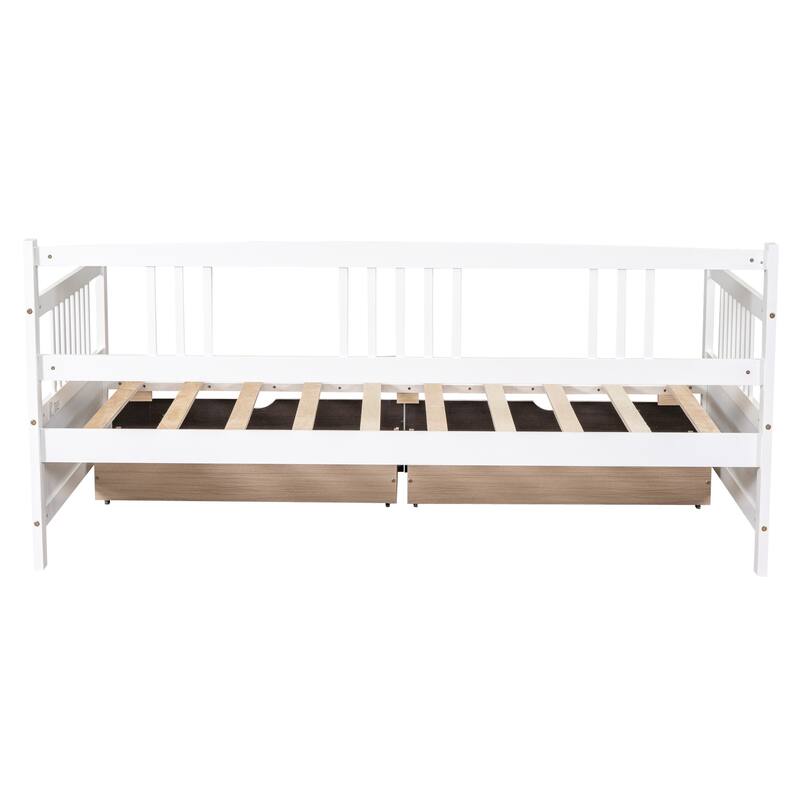 Twin Size Daybed Wood Bed with Two Drawers - White