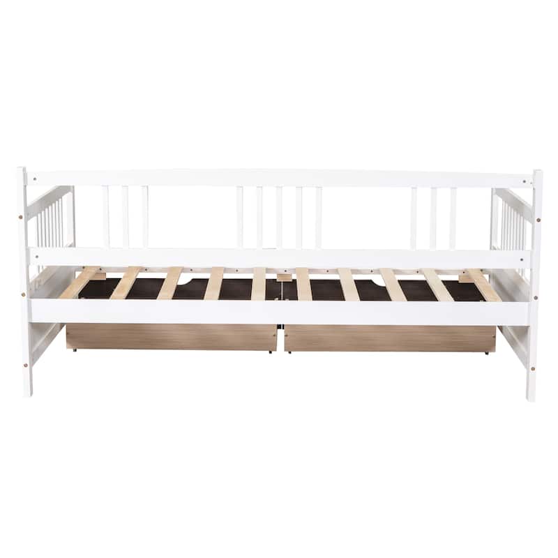 Twin Size Floor Bed Frame for Kids, Wood Montessori Floor Beds with Fence Rail for Boys Girls