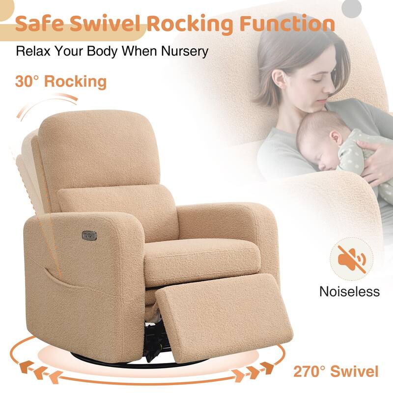Swivel Power Recliner Chair Teddy Nursery Glider Rocking Recliner Set of 2