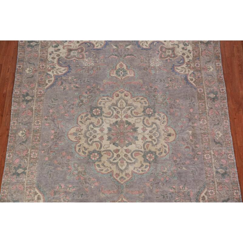 Gray Tabriz Persian Vintage Area Rug Handmade Wool Carpet - 6'8" x 9'7"