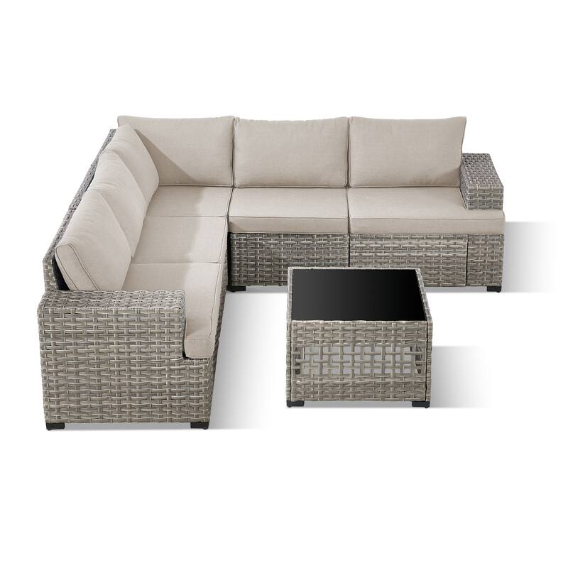 Pocassy Outdoor Sectional Sofa Patio Furniture Sets with Thickened Cushions