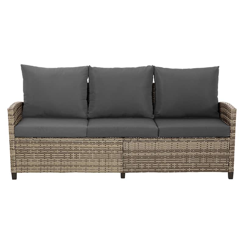 5-Piece 3-Seater Outdoor Wicker Sofa Couch with Gray Cushions