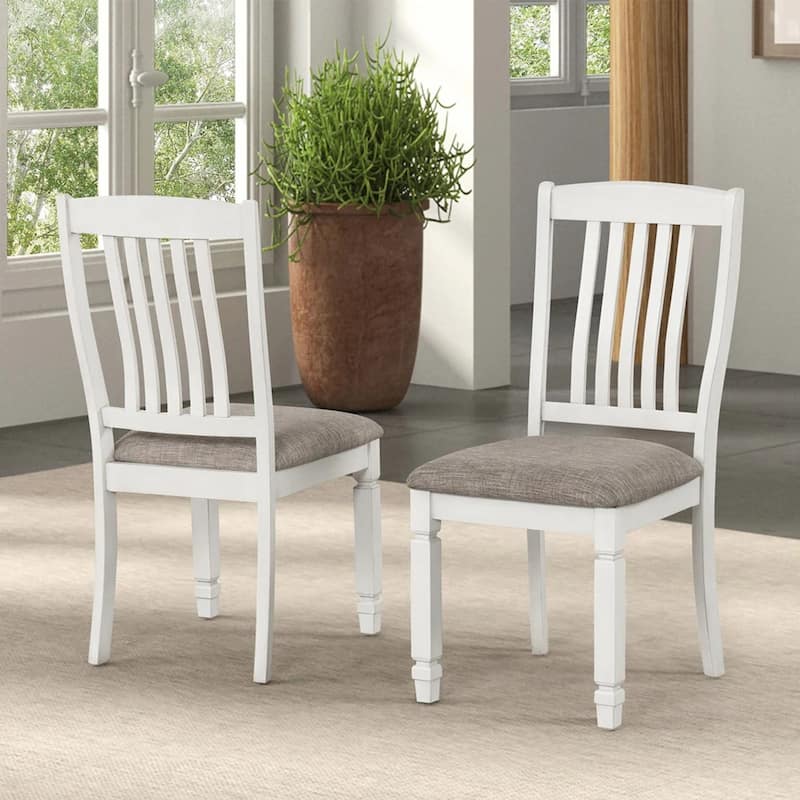 Set of 2 Upholstered Dining Chairs with Slat Back in Rustic White