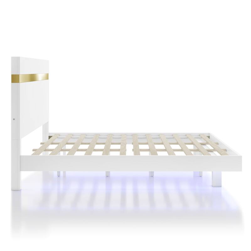 Furniture of America Halifax Modern Wood Platform Bed with Underbed LED