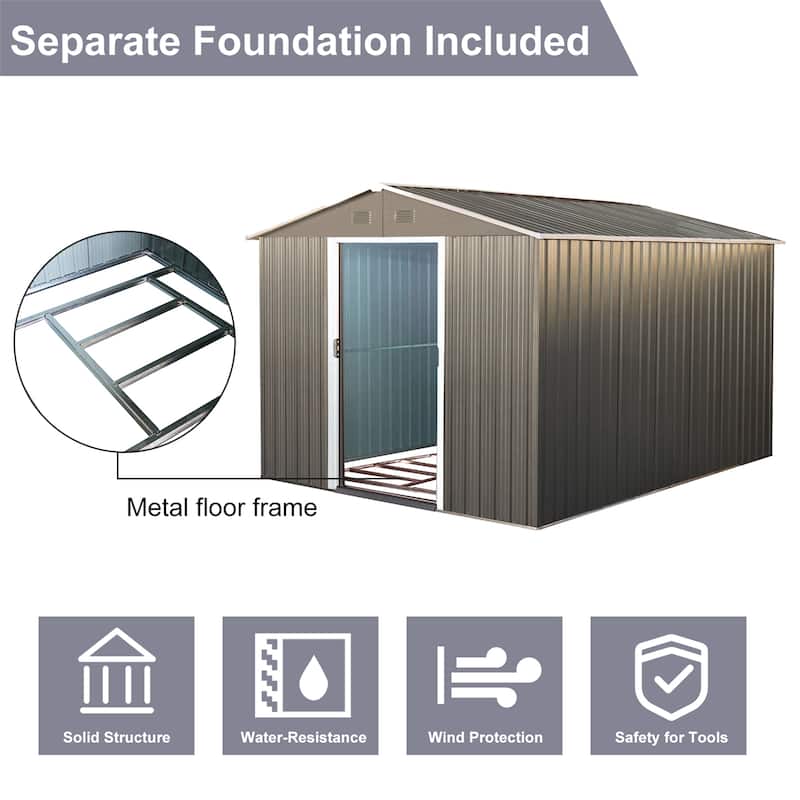 8 x 10 FT Outdoor Grey Metal Storage Shed