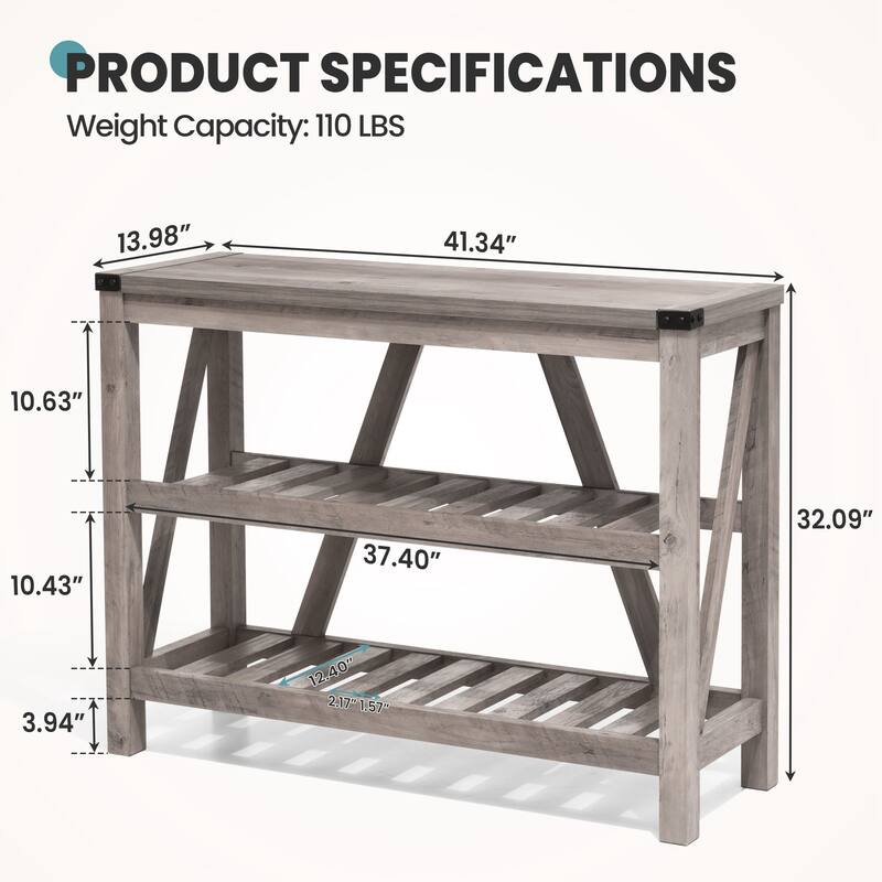 Crestlive Reclaimed Wood Sofa Console Table, Entryway Table with Storage Shelf