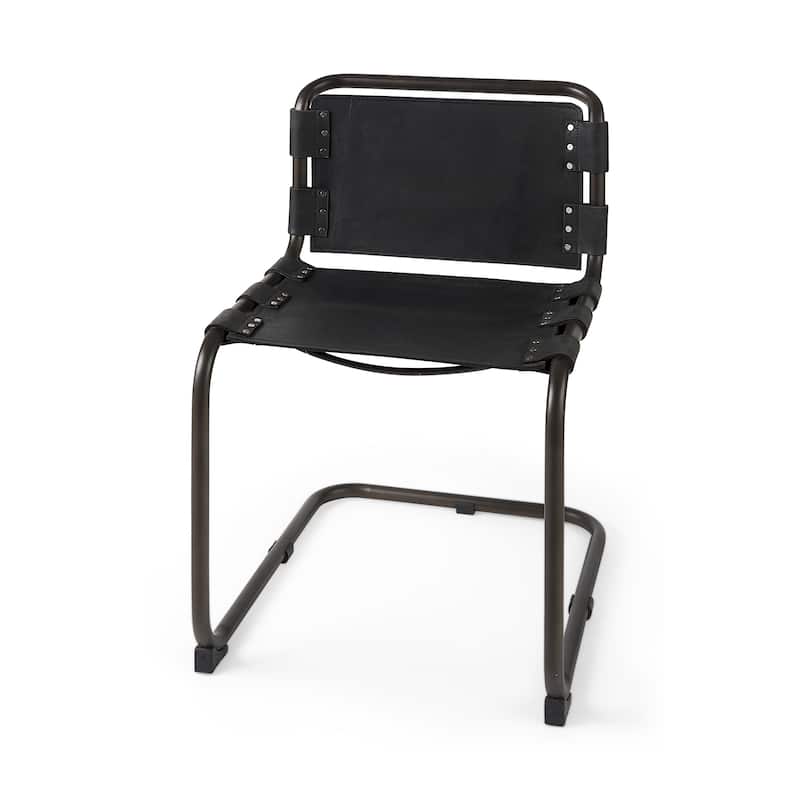 Berbick Black Genuine Leather w/ Gunmetal Iron Frame Dining Chair - 20.5"W x 24"D x 33"H - Single - 20.5"W x 24"D x 33"H - Black & Gunmetal