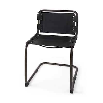 Berbick Black Genuine Leather w/ Gunmetal Iron Frame Dining Chair - 20.5"W x 24"D x 33"H