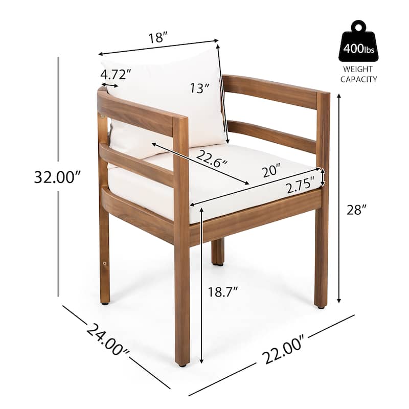 Christopher Knight Home - Ardene Modern Outdoor Solid Acacia Wood Dining Arm Chair Set with Removable Cushions & Slatted Black