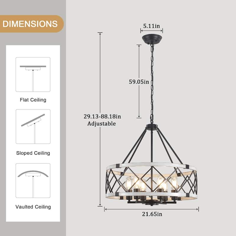 Industrial 6- Light Classic Geometric Drum Dimmable Chandelier for Kitchen Island Living Room