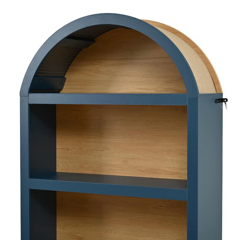 Freestanding Tall Bookshelves Set of 2, Farmhouse Two-Tone Open Storage Cabinet with Fabric Arched Top, 5-Tier Display Bookcase
