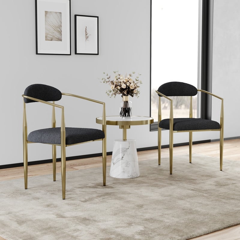 Mid-Century Modern Upholstered Dining Chairs Set of 2 with Metal Legs
