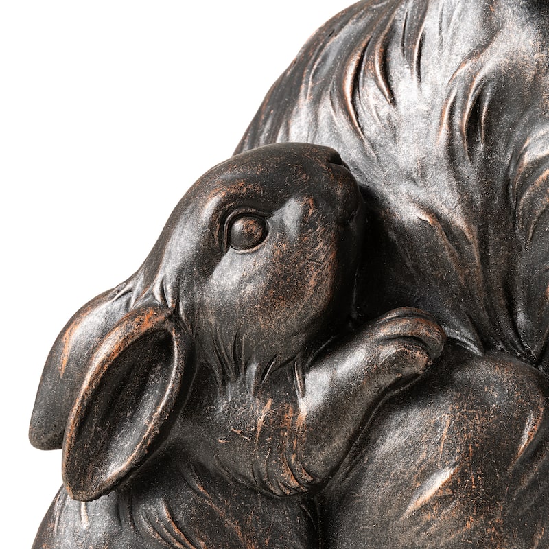 Glitzhome MGO Bronze Mom and Baby Rabbit Statue Standing Bunny Figurine