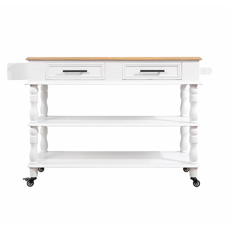 Rolling Kitchen Island Cart with Solid Oak Wood Top, Wine and Spice Rack