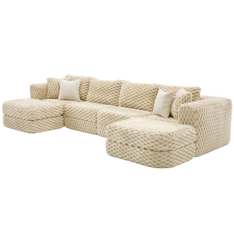 GDFStudio - 135" 6-Seat Modular Bubble Velvet Boneless Sectional Sofa