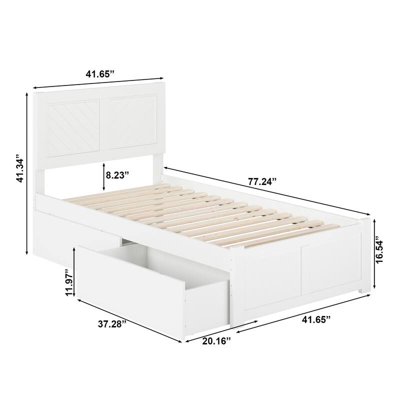 AFI Canyon Twin Platform Bed with Footboard & Storage Drawers in White