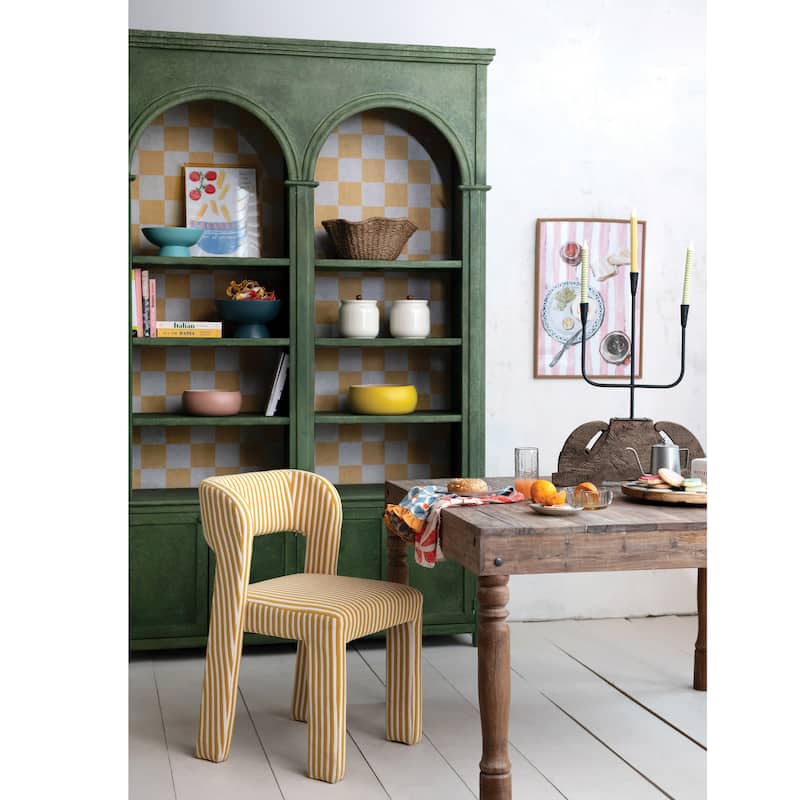 Antique Pine Wood Cabinet with Checkered Interior - 61.25" L x 16.75" W x 94.5" H