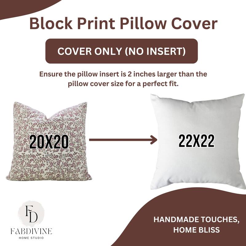 Fabdivine Handmade Boho Pure Linen Block Print Throw Home Décor Pillow Cover