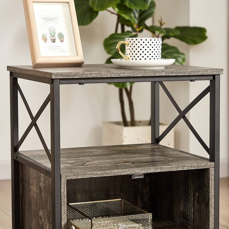 VECELO Modern End Table with 3-tier Storage Shelves, Nightstands with Charging Station(Nightstand Set of 2)